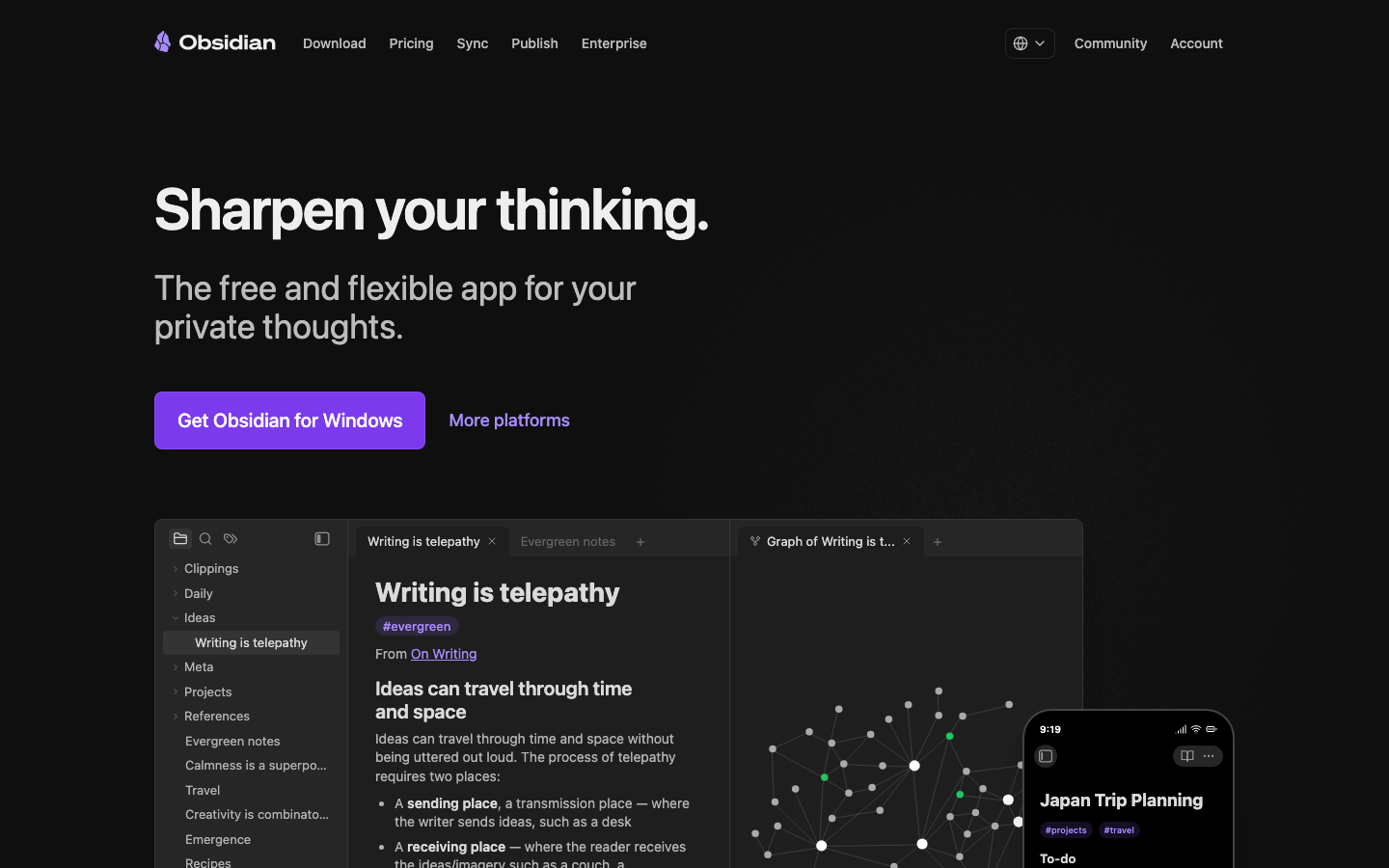 Obsidian Startseite - lokale Markdown-Notizen mit Graph-Ansicht
