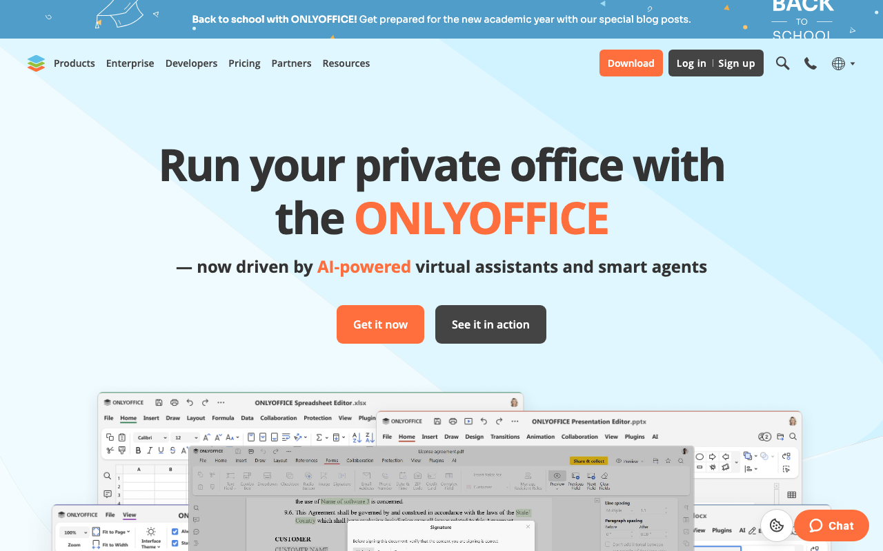 Startseite von ONLYOFFICE mit Docs-Editoren im Browser