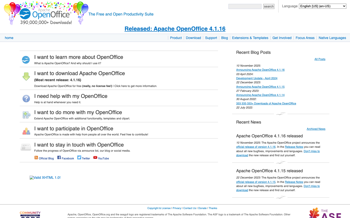 Apache OpenOffice Webseite – kostenlose Office-Suite