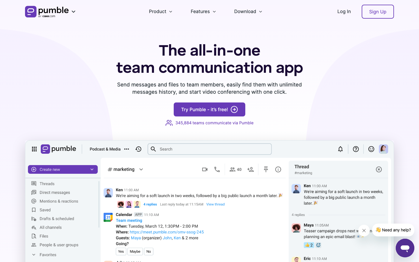 Pumble Screenshot - Kostenlose Slack Alternative ohne Nutzer-Limit