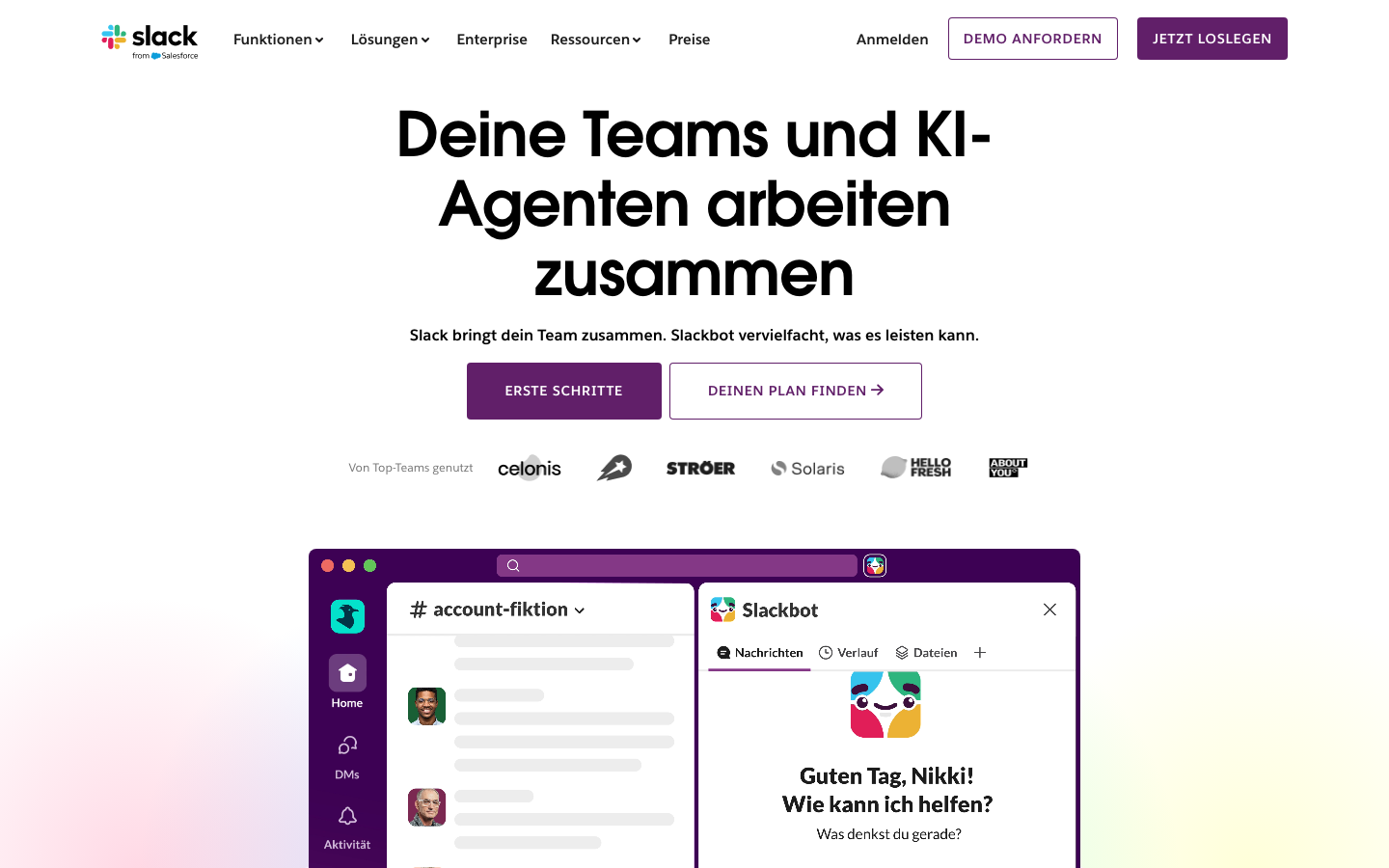 Slack Homepage - Team-Kommunikationsplattform mit KI-Agenten