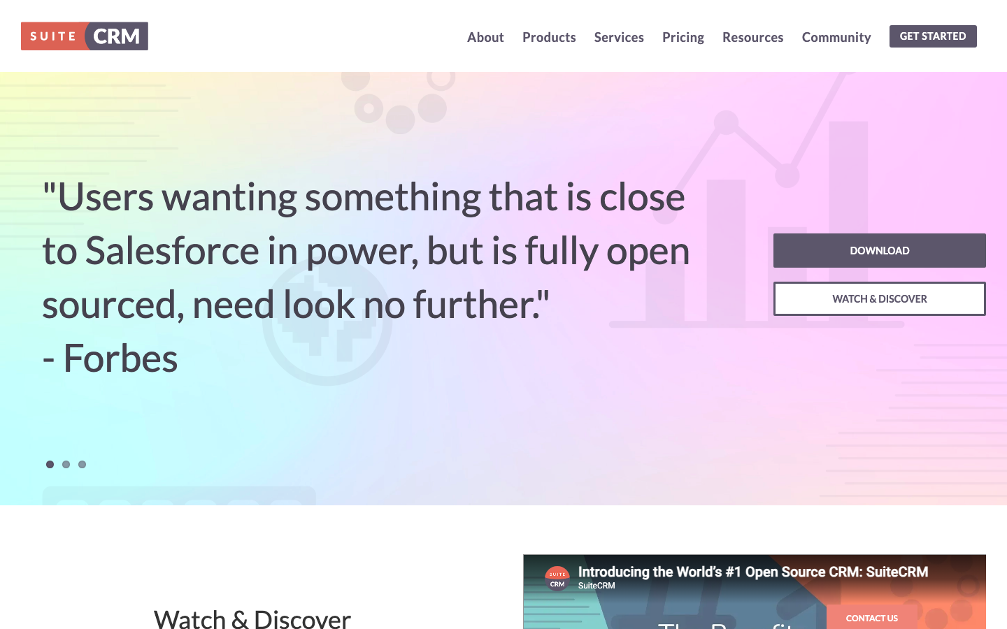 SuiteCRM Open Source CRM Homepage Screenshot
