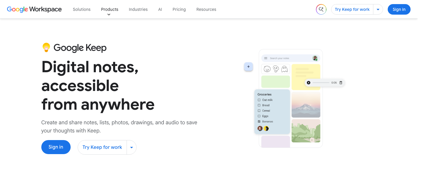 Google Keep Startseite - einfache digitale Notizen ueberall verfuegbar