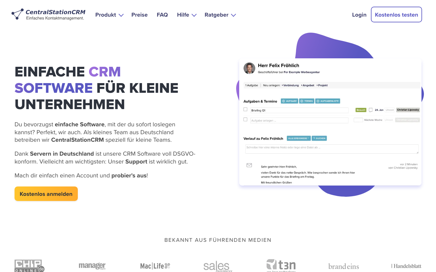 CentralStationCRM Homepage Screenshot