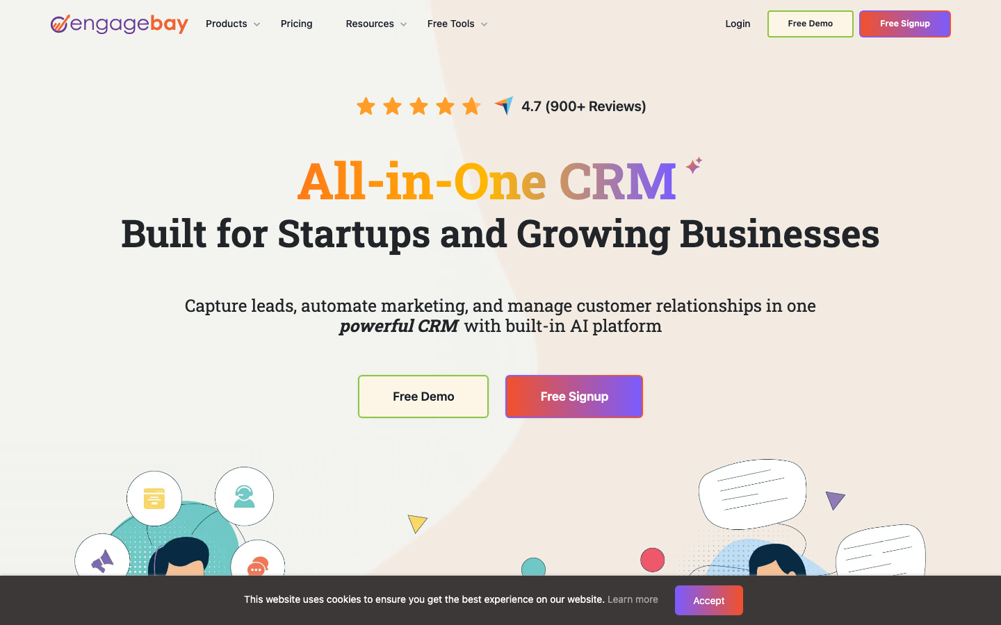 EngageBay Startseite – günstigste HubSpot Alternative mit All-in-One CRM (Quelle: EngageBay)