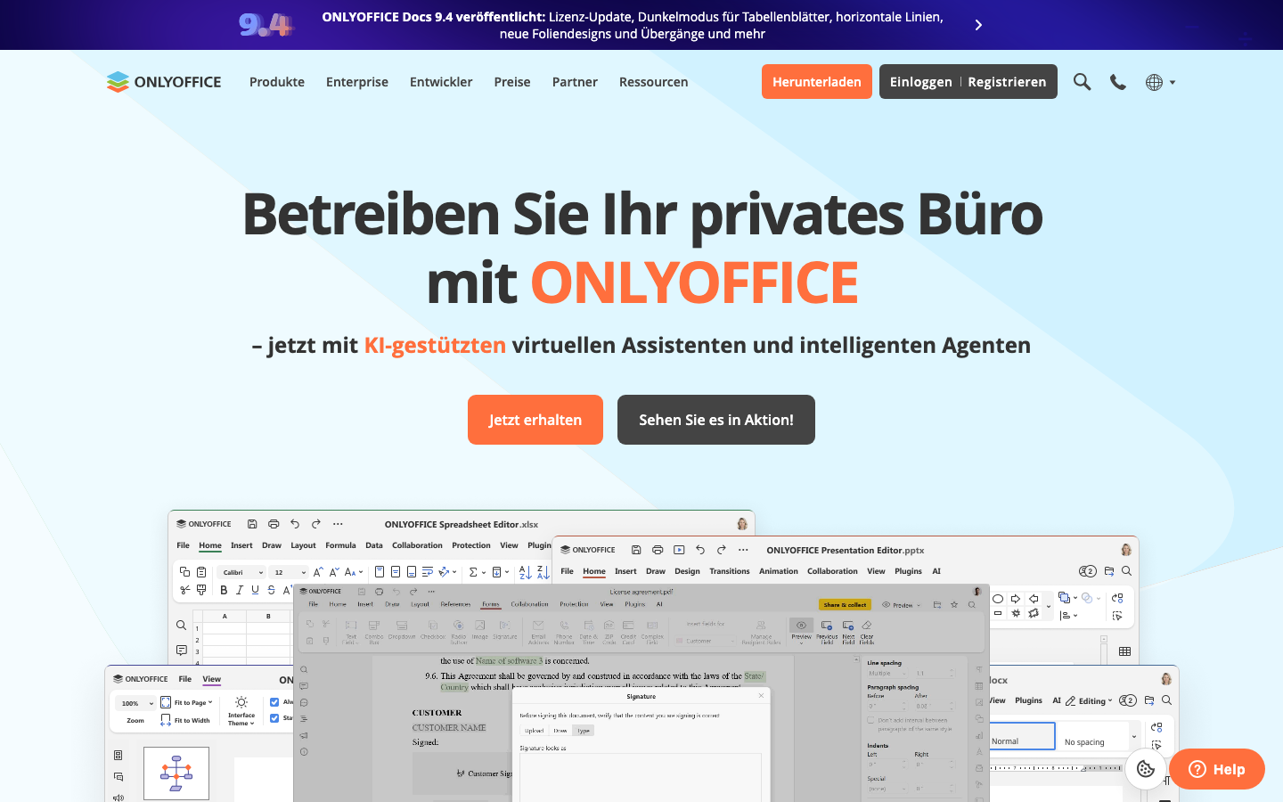 ONLYOFFICE Homepage - Microsoft-kompatible Office-Suite mit Selbsthosting