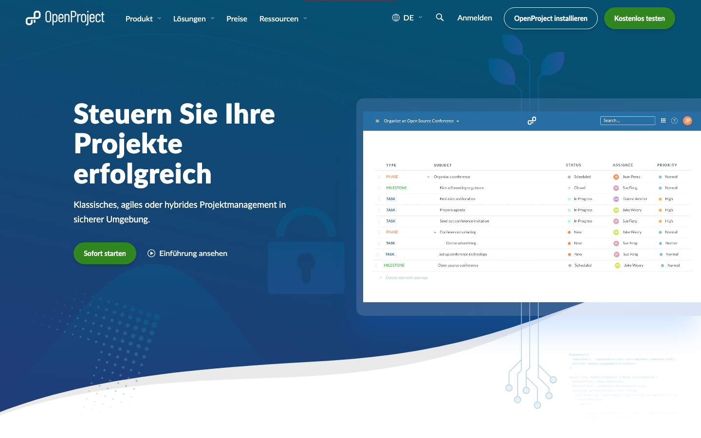 OpenProject Homepage - Open-Source-Projektmanagement mit DSGVO-Garantie