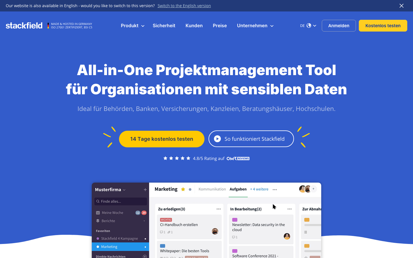 Stackfield Screenshot - DSGVO-konforme Slack Alternative aus Deutschland