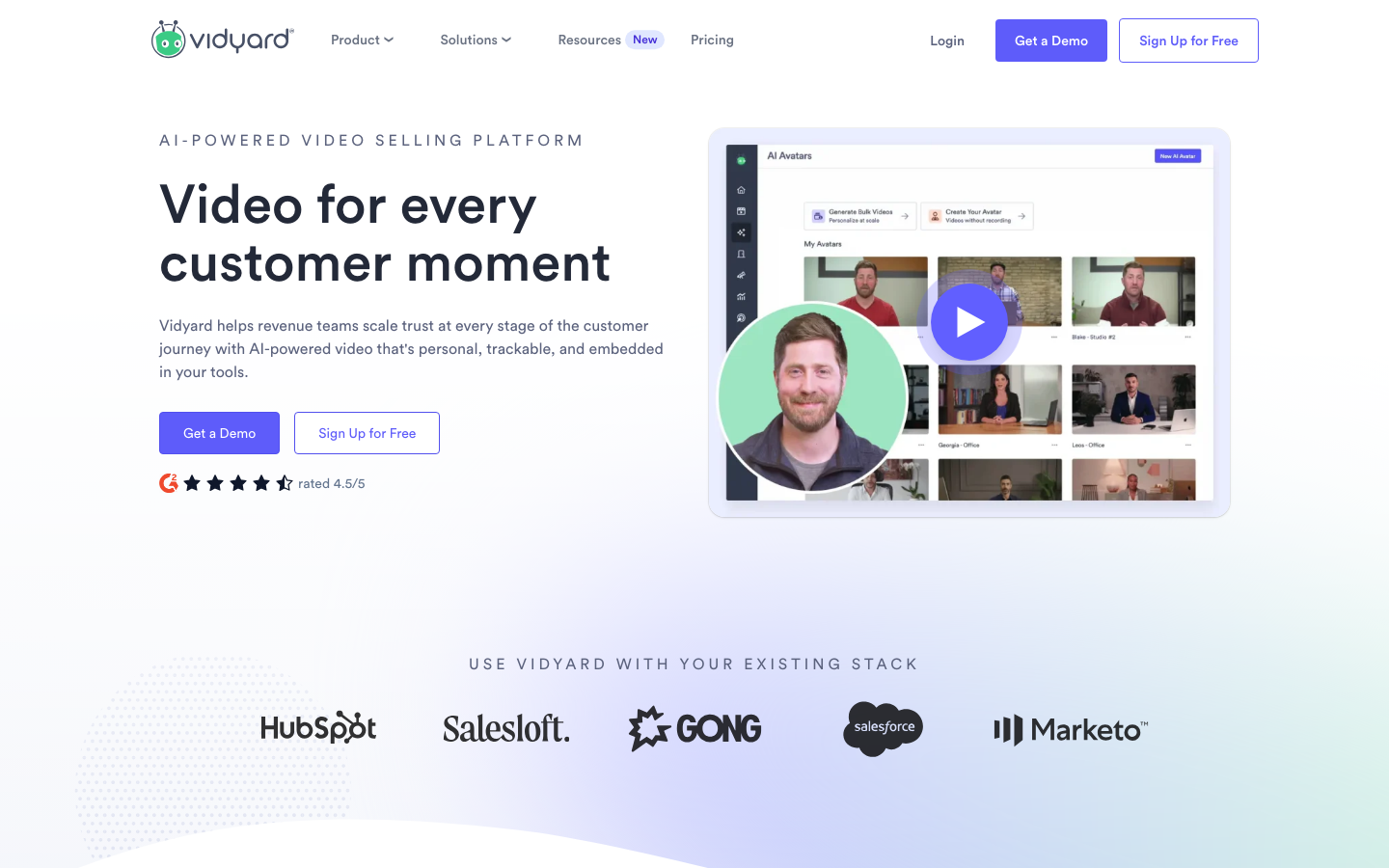 Vidyard Homepage Screenshot – Video-Plattform fuer Sales-Teams