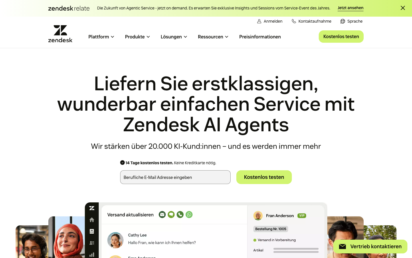 Zendesk Homepage - KI-gestützte Helpdesk-Software für Kundenservice