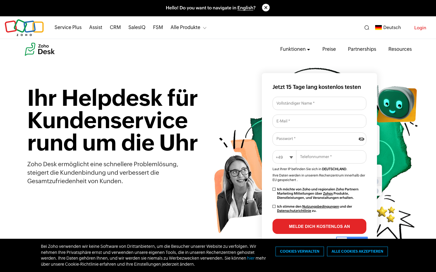 Zoho Desk Homepage - Helpdesk-Software für den Kundenservice