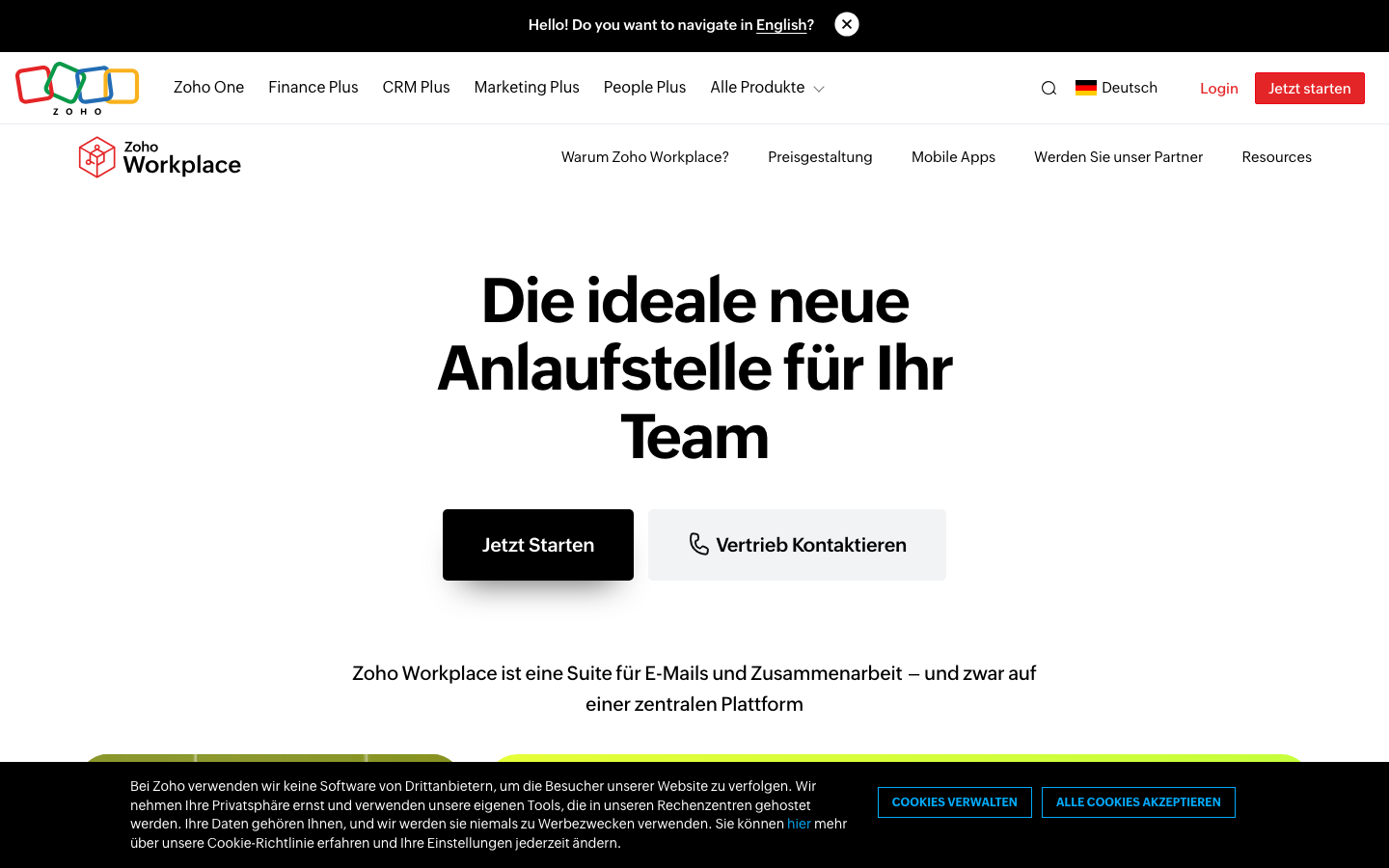 Zoho Workplace Homepage