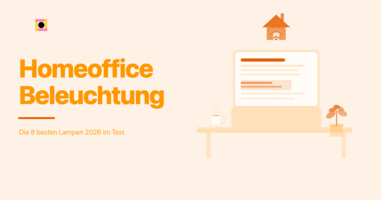 Homeoffice Beleuchtung 2026: Schreibtisch mit Laptop, Pflanze und Kaffeetasse