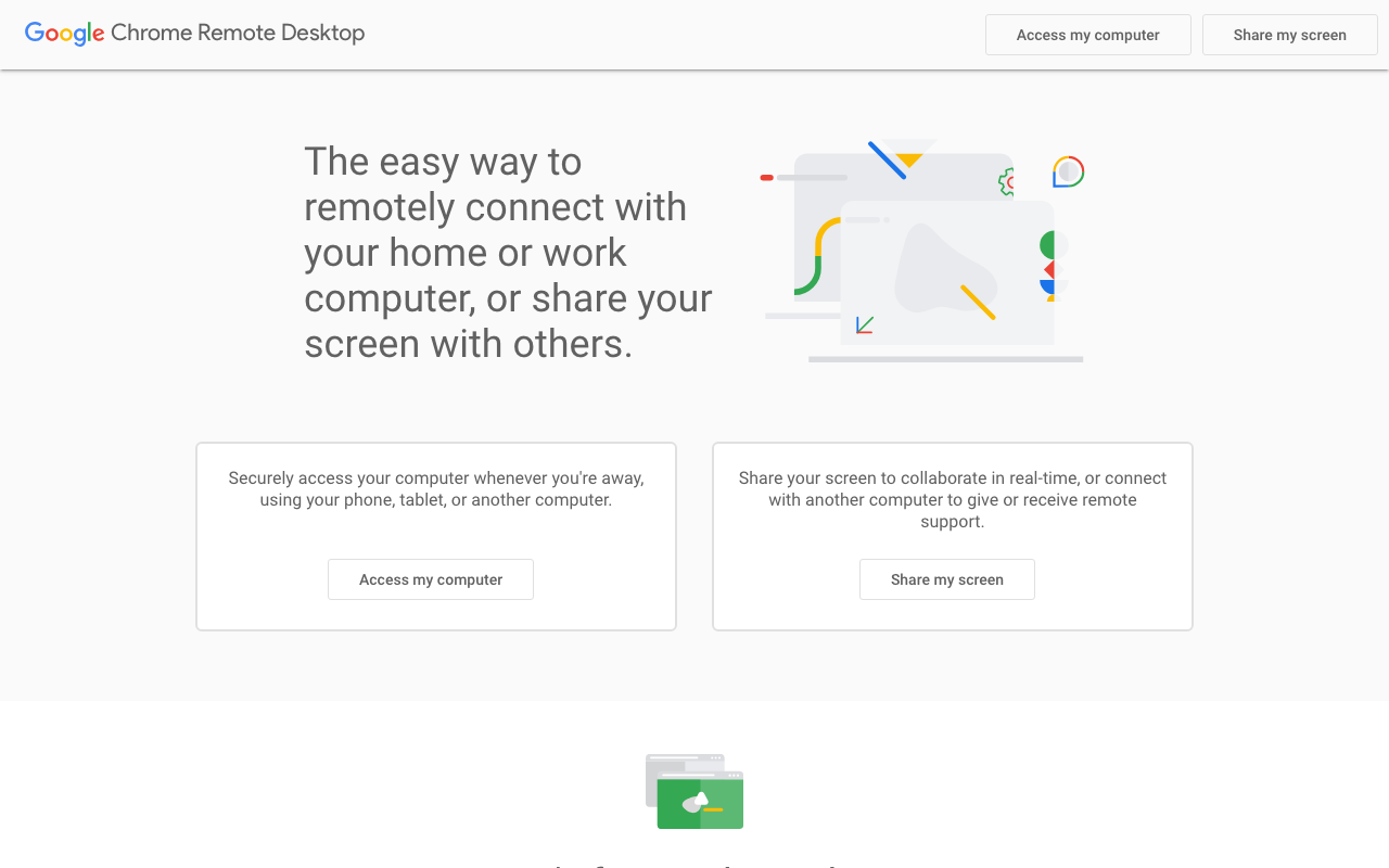 Chrome Remote Desktop Startseite Screenshot