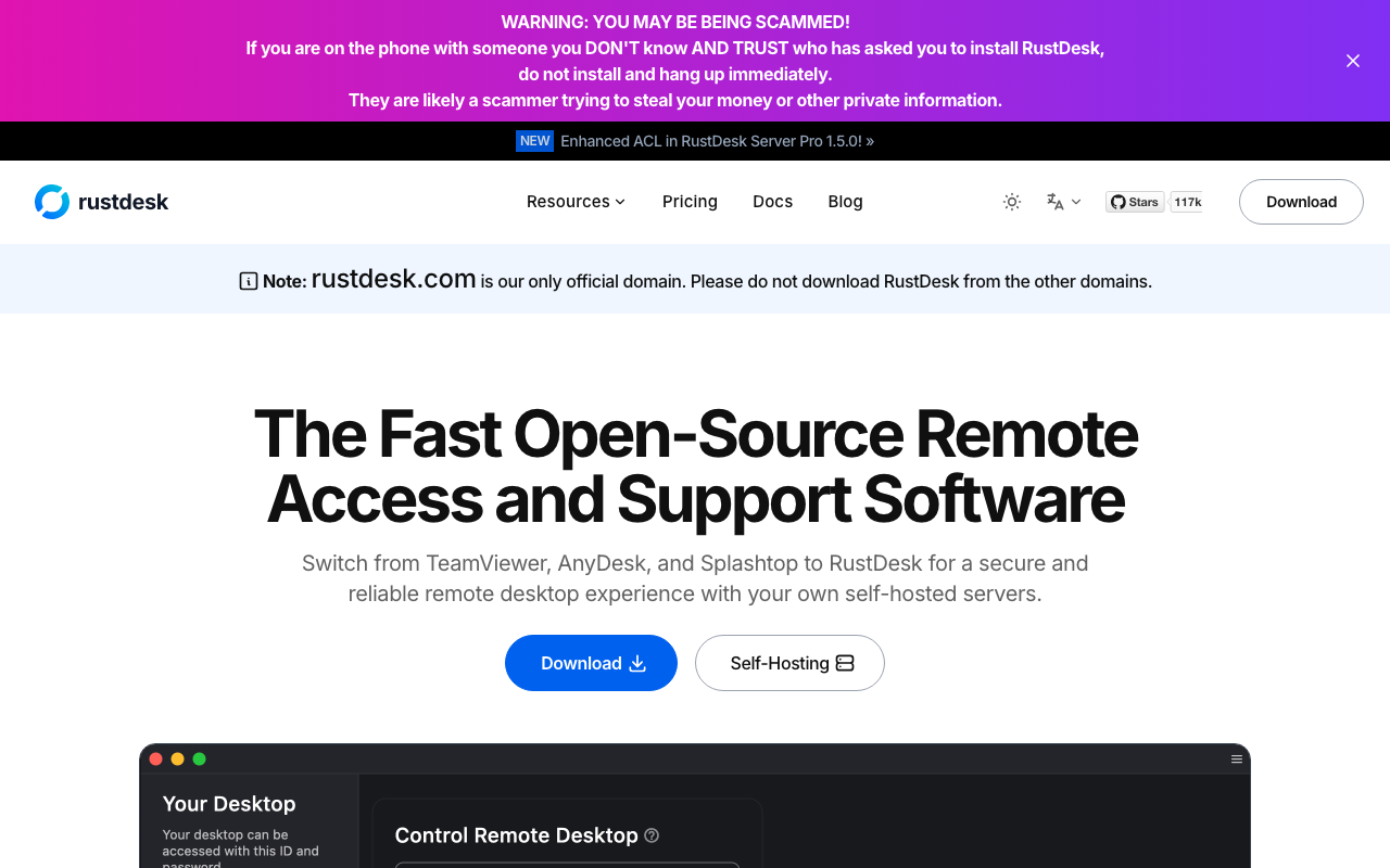 RustDesk Startseite Screenshot