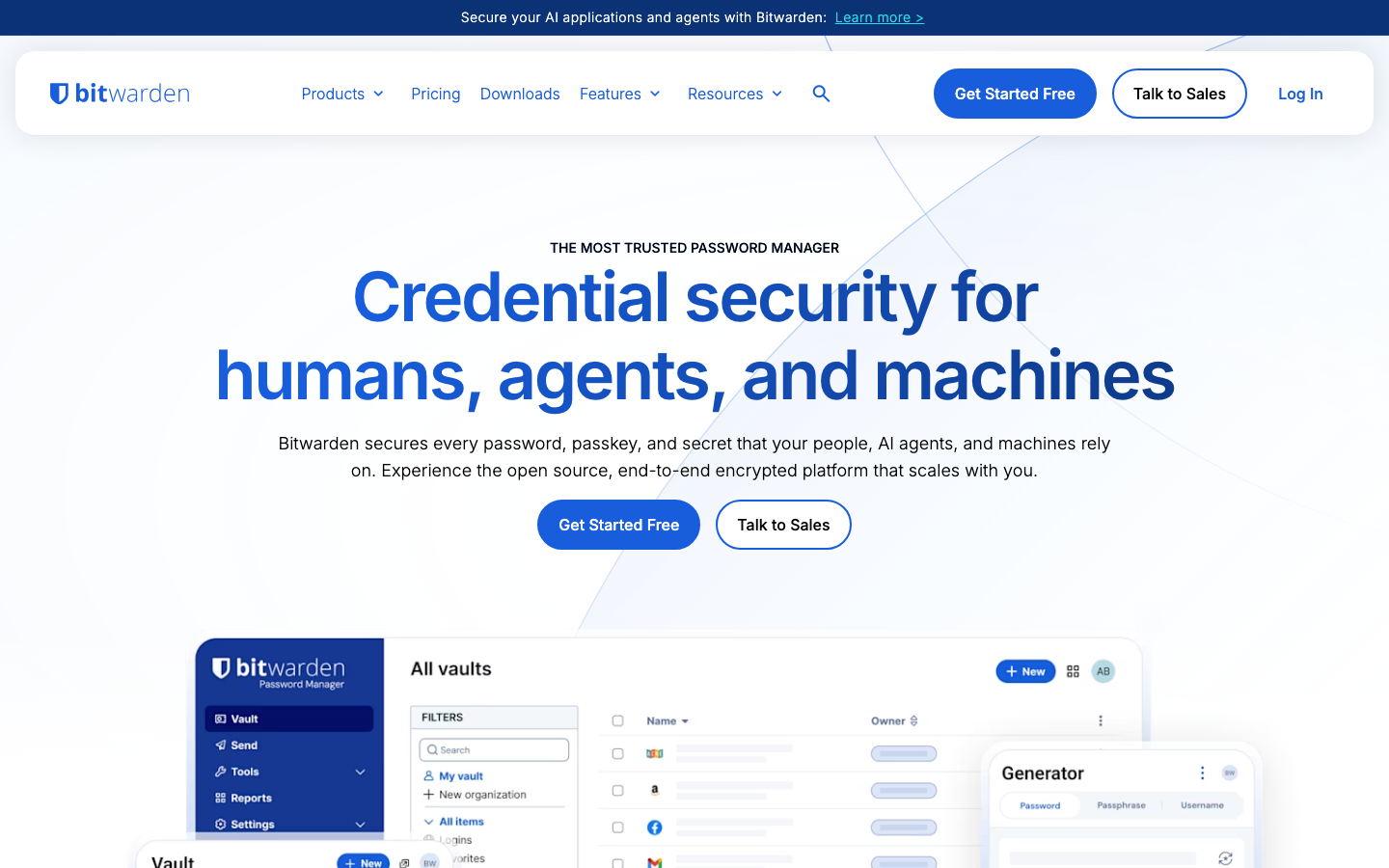 Bitwarden Startseite als 1Password Alternative mit Open-Source-Passwortverwaltung