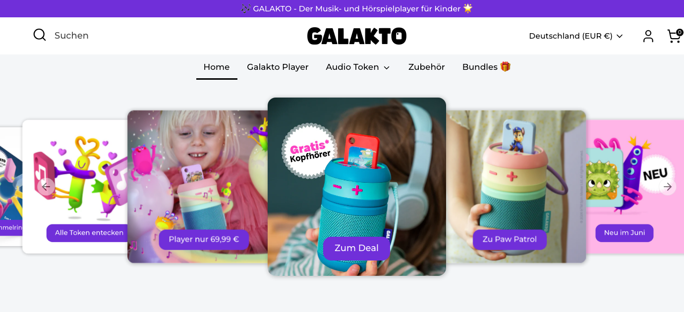 Startseite von Galakto mit dem Token-Hörspielsystem
