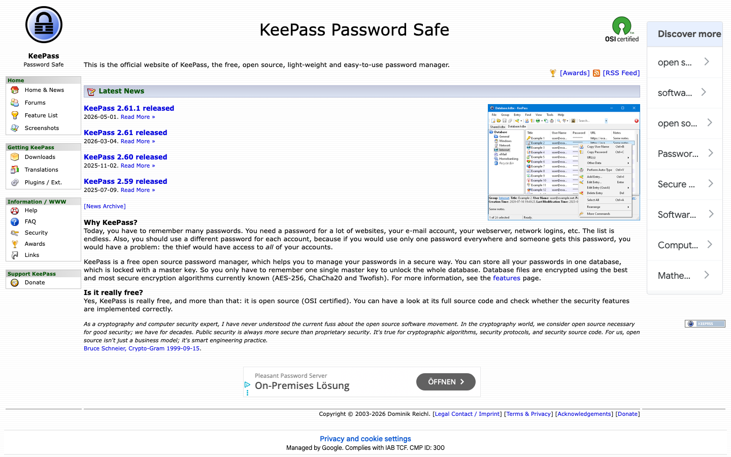 KeePass Startseite als kostenlose lokale 1Password Alternative
