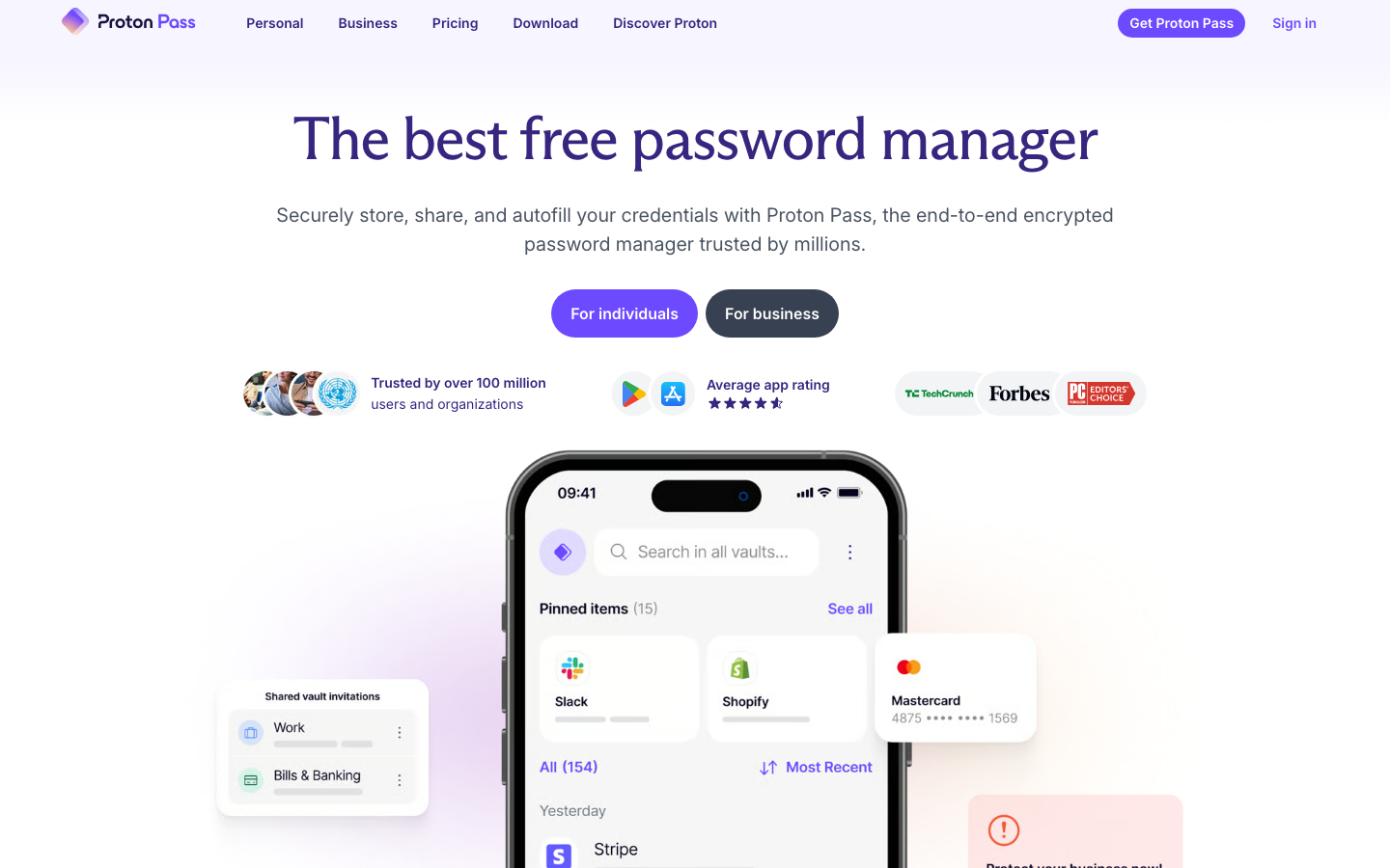 Proton Pass Startseite als DSGVO-konforme 1Password Alternative aus der Schweiz