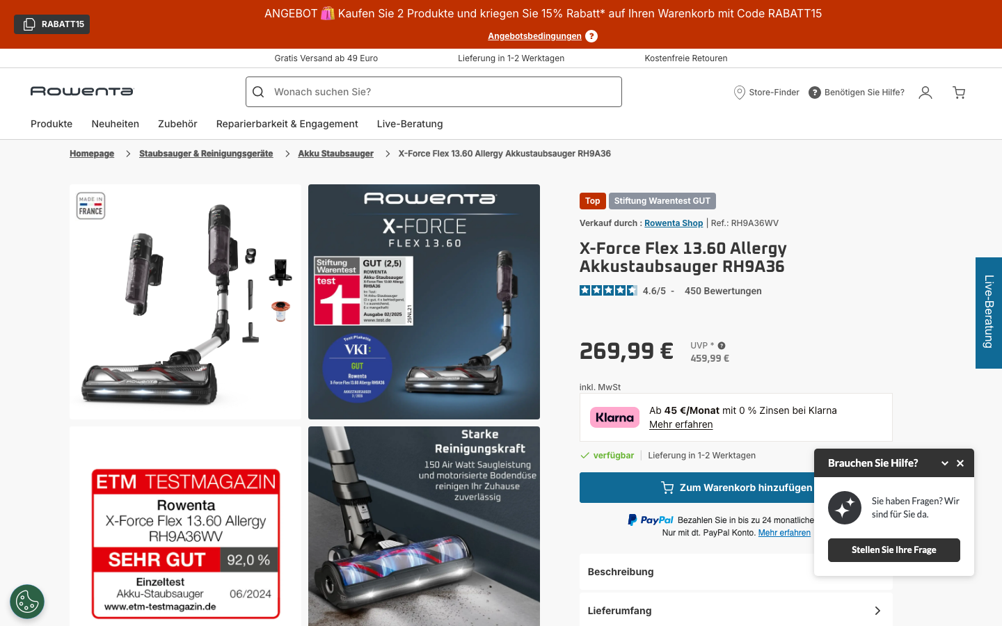 Rowenta RH9A36 X-Force Flex 13.60 Produktseite