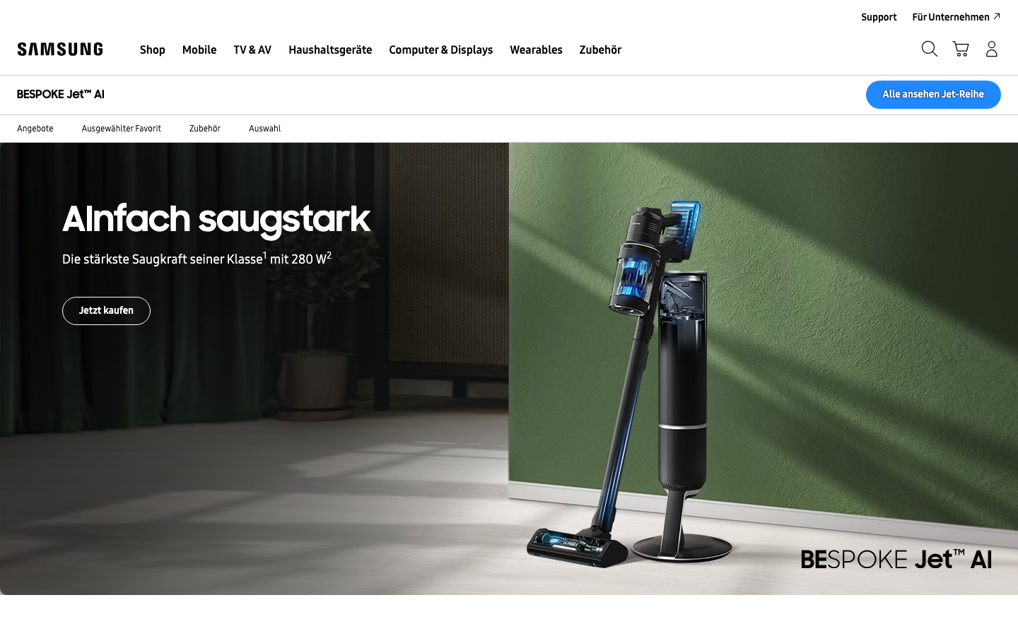 Samsung Bespoke Jet AI Produktseite