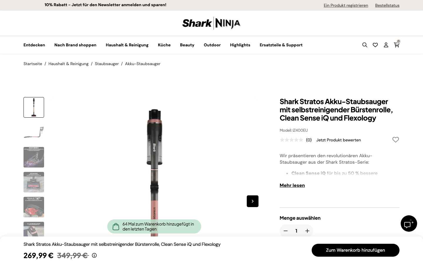 Shark IZ400EU Stratos Produktseite mit Preis