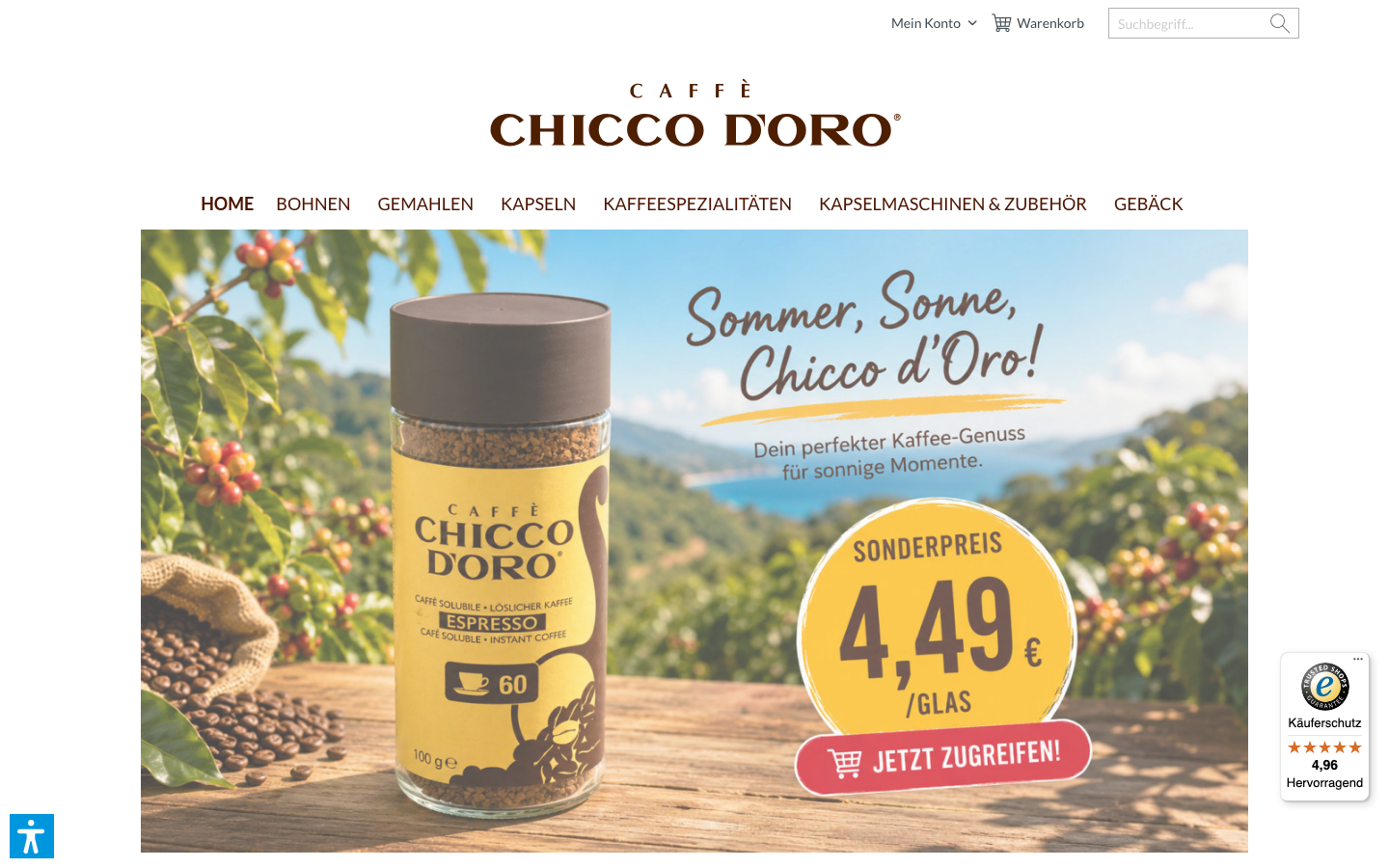 Startseite des Chicco D'Oro Onlineshops