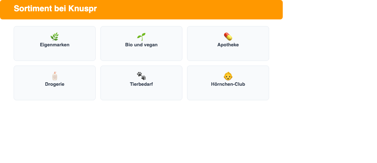 Übersicht der Produktkategorien bei Knuspr