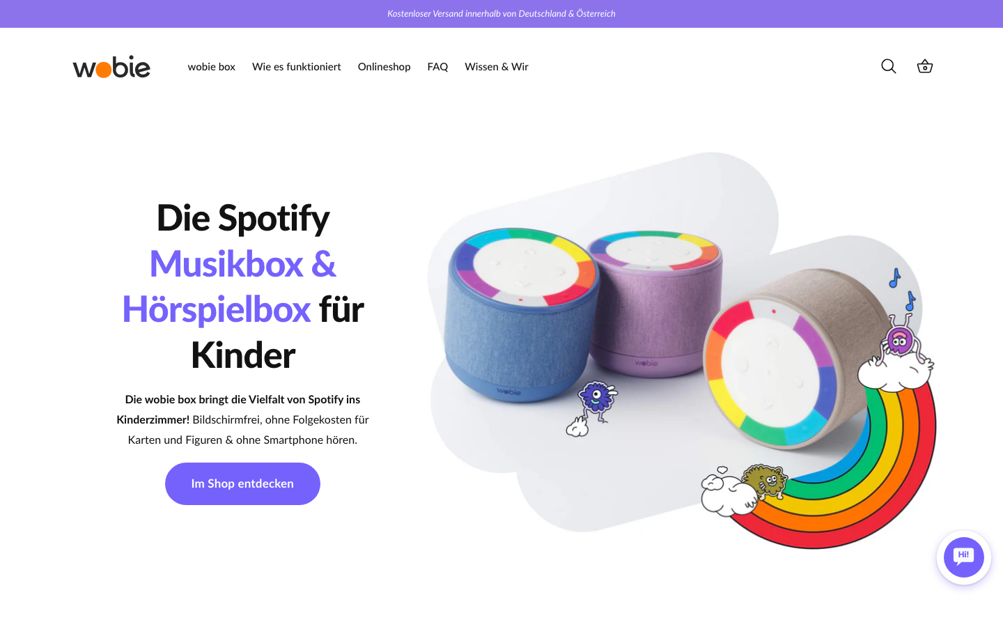 Startseite von wobie mit der wobie box Spotify-Musikbox