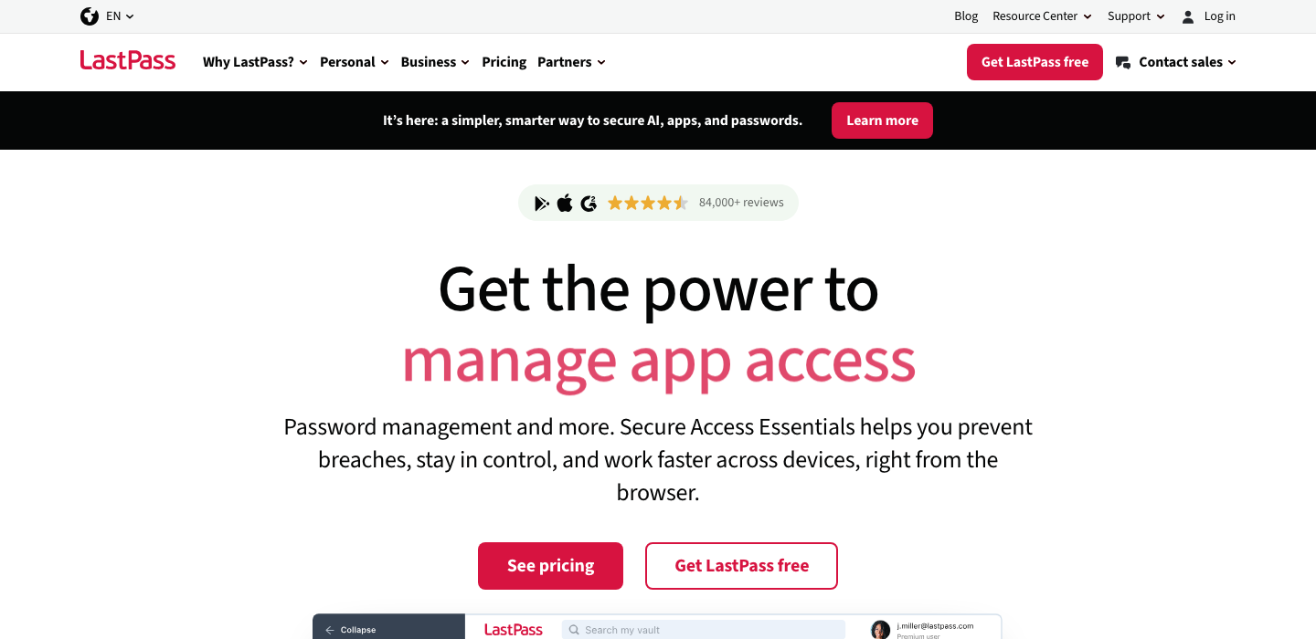 LastPass Startseite als 1Password Alternative mit Sicherheitshistorie