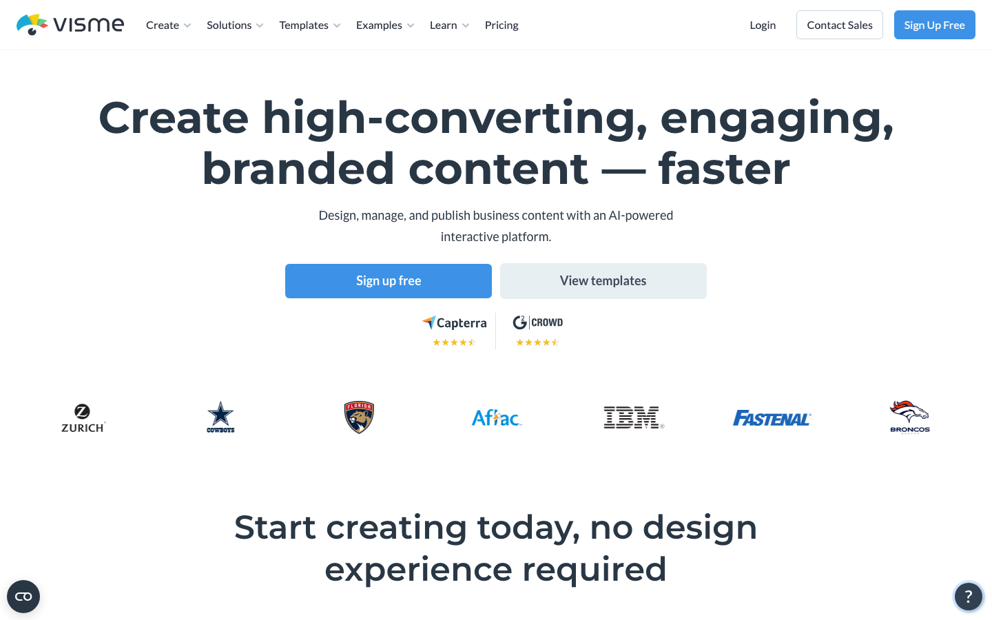 Visme Startseite, Canva-Alternative für Präsentationen und Infografiken