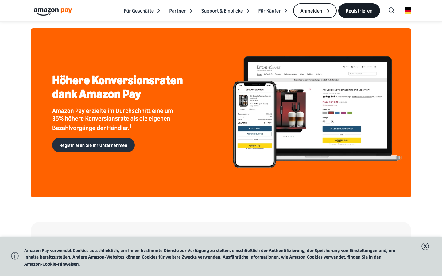 Amazon Pay Startseite als Klarna Alternative beim Bezahlen