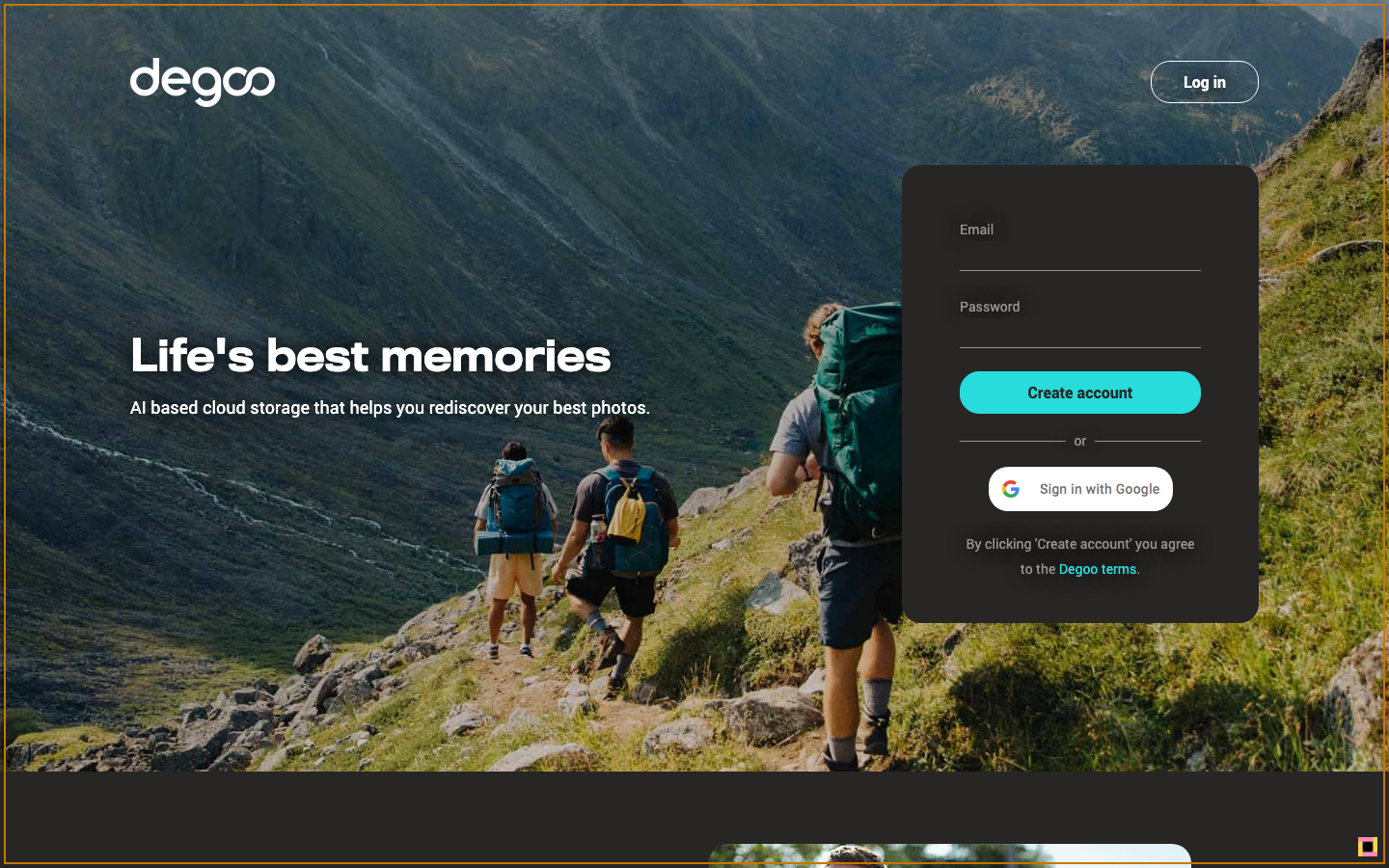 Startseite von Degoo, kostenlose Cloud mit 20 GB und Foto-Backup