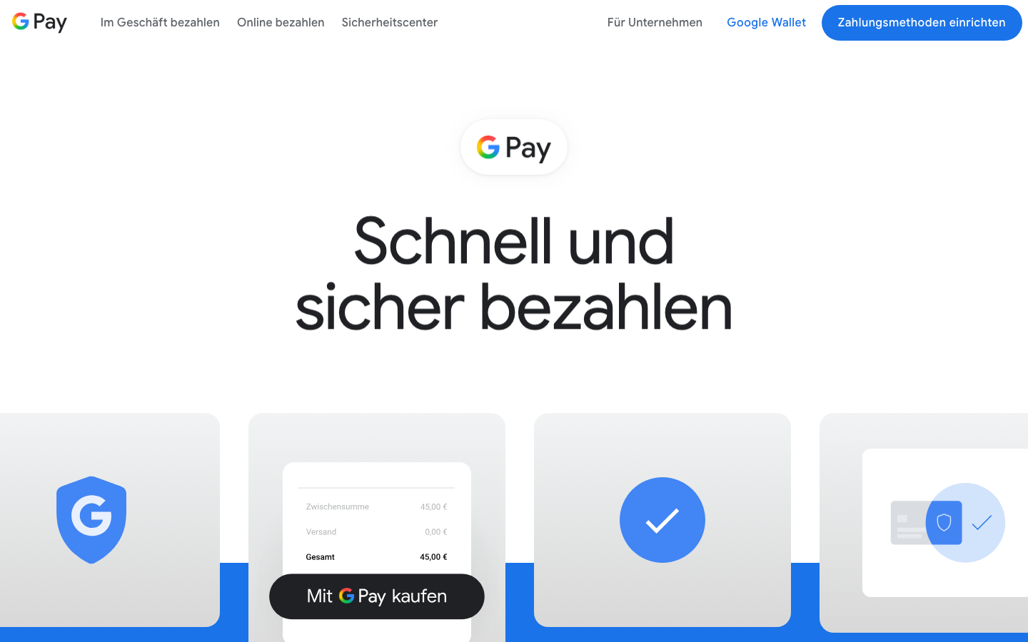 Google Pay Startseite als kontaktlose Klarna Alternative