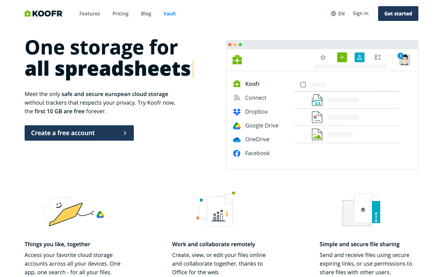 Startseite von Koofr, kostenlose Cloud mit 10 GB ohne Kreditkarte