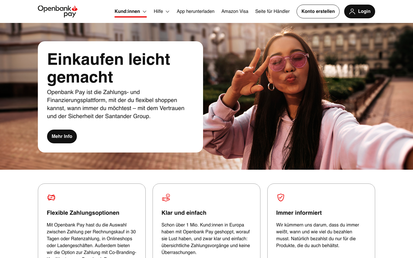Openbank Pay Startseite, früher Zinia, als Klarna Alternative für Ratenkauf