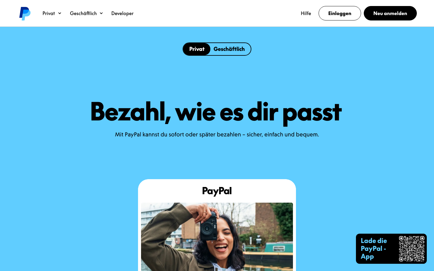 PayPal Startseite als Klarna Alternative für Rechnungskauf und Ratenzahlung