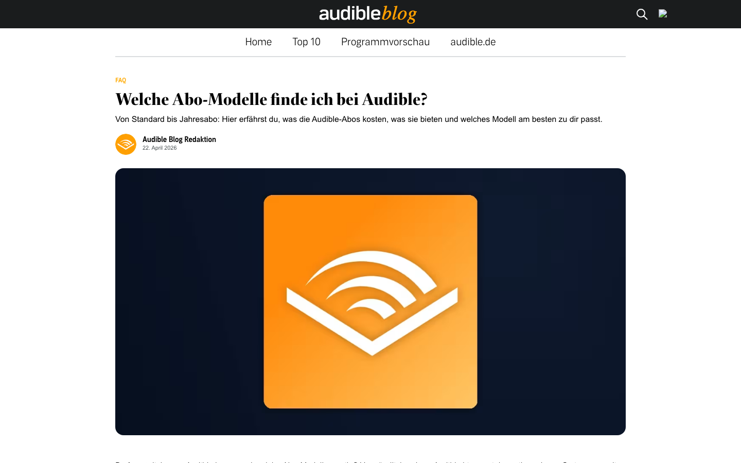 Screenshot der offiziellen Audible-Seite zu den Abo-Modellen
