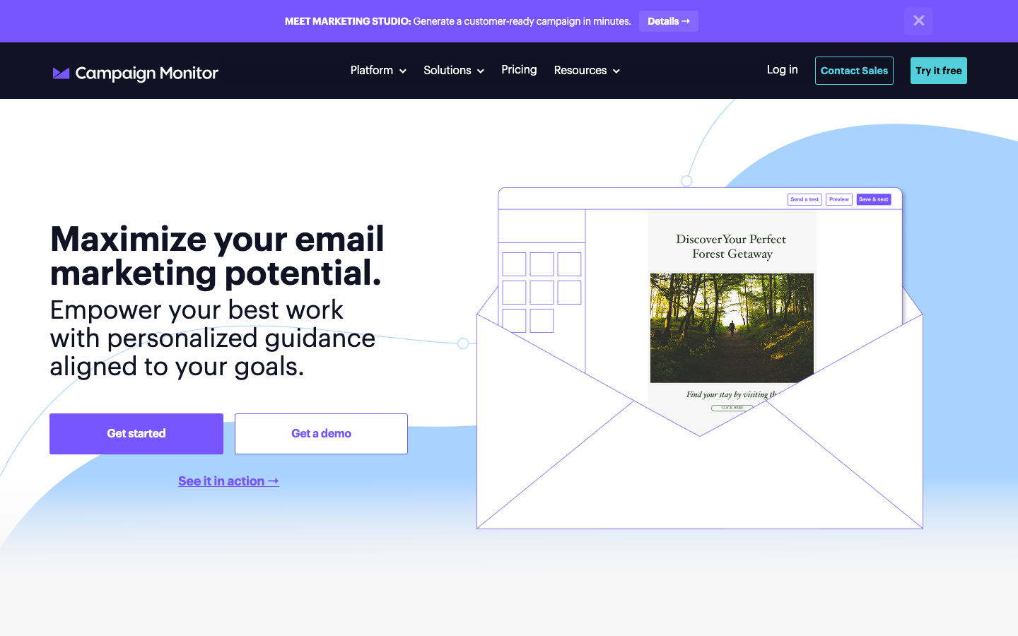 Startseite von Campaign Monitor mit E-Mail-Vorschau