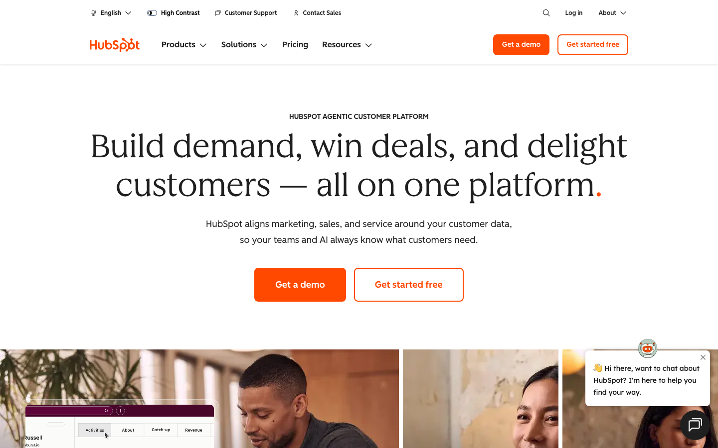 Startseite von HubSpot mit Übersicht der Marketing- und CRM-Plattform