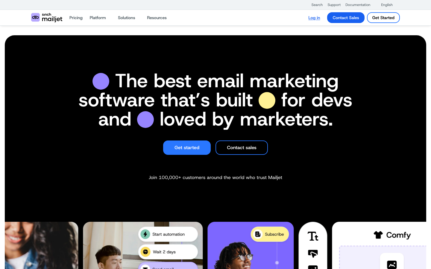 Startseite von Mailjet mit Produktvorschau für E-Mail-Versand