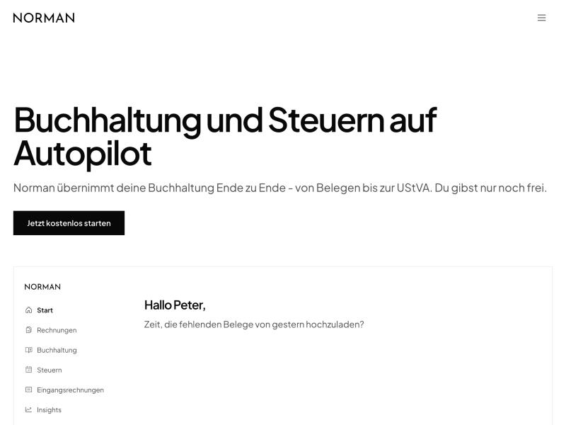 Norman Startseite Buchhaltung und Steuern auf Autopilot