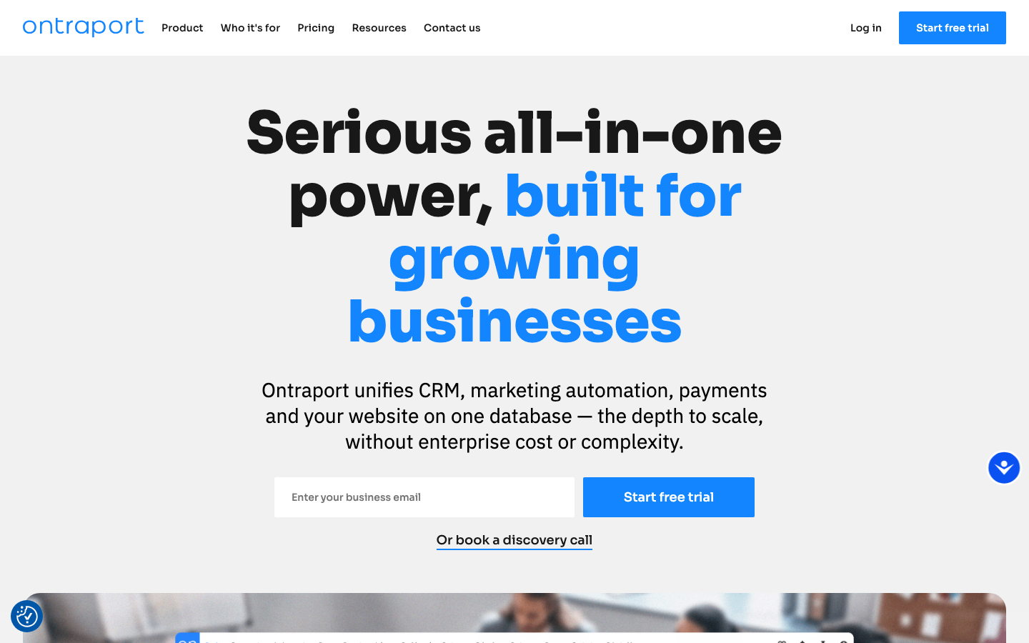 Startseite von Ontraport mit Produktbeschreibung