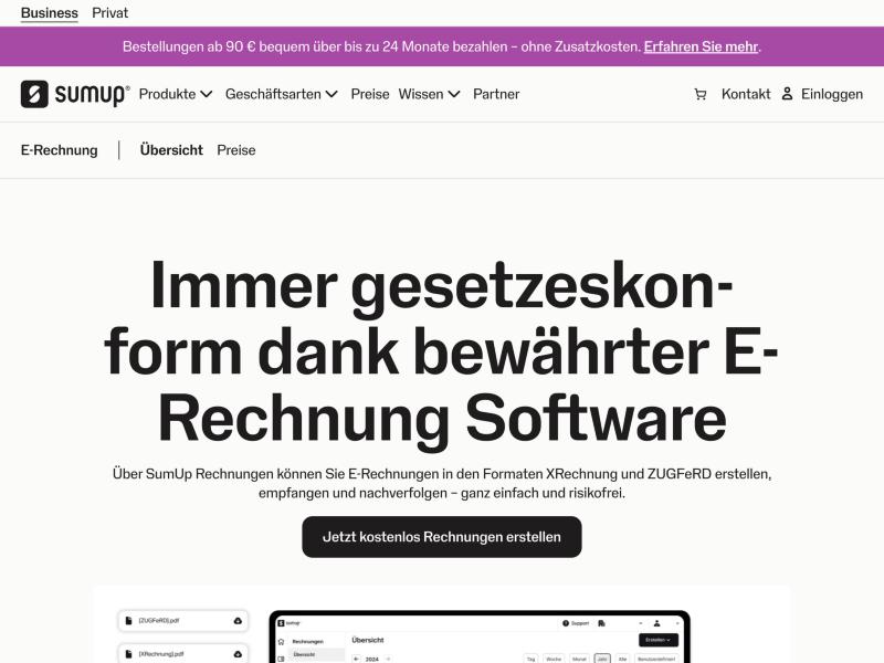 SumUp Rechnungen E-Rechnung Software Startseite